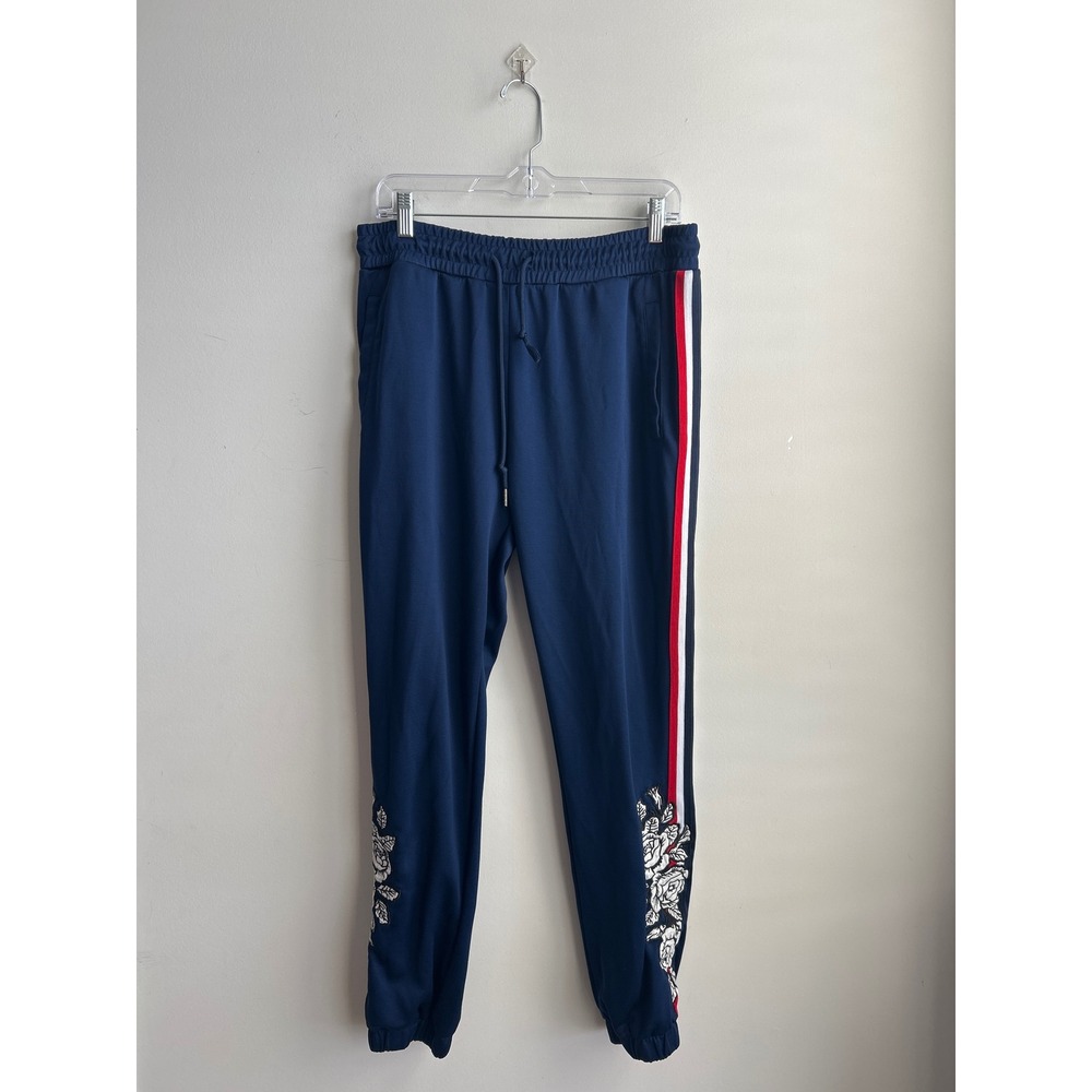 Reason Navy Blue Floral Embroidered Joggers Mens Large